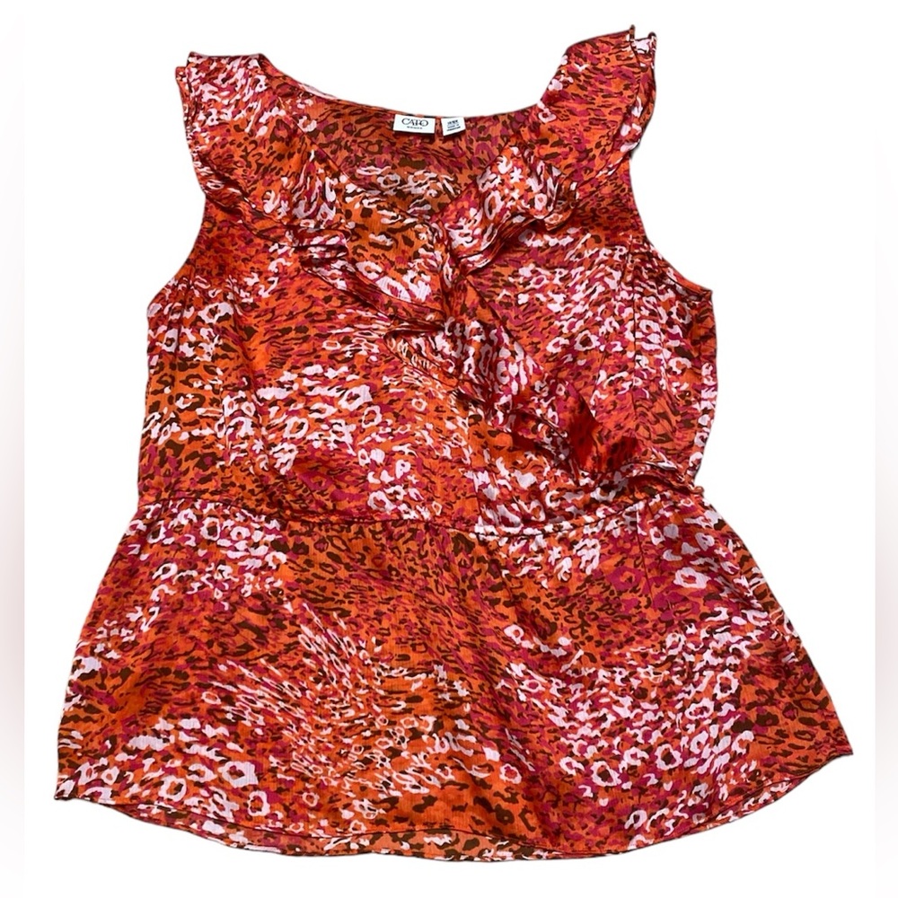 Cato Sleeveless Blouse Women’s 14/16 Animal Print Leopard Casual Ruffle Tank Top